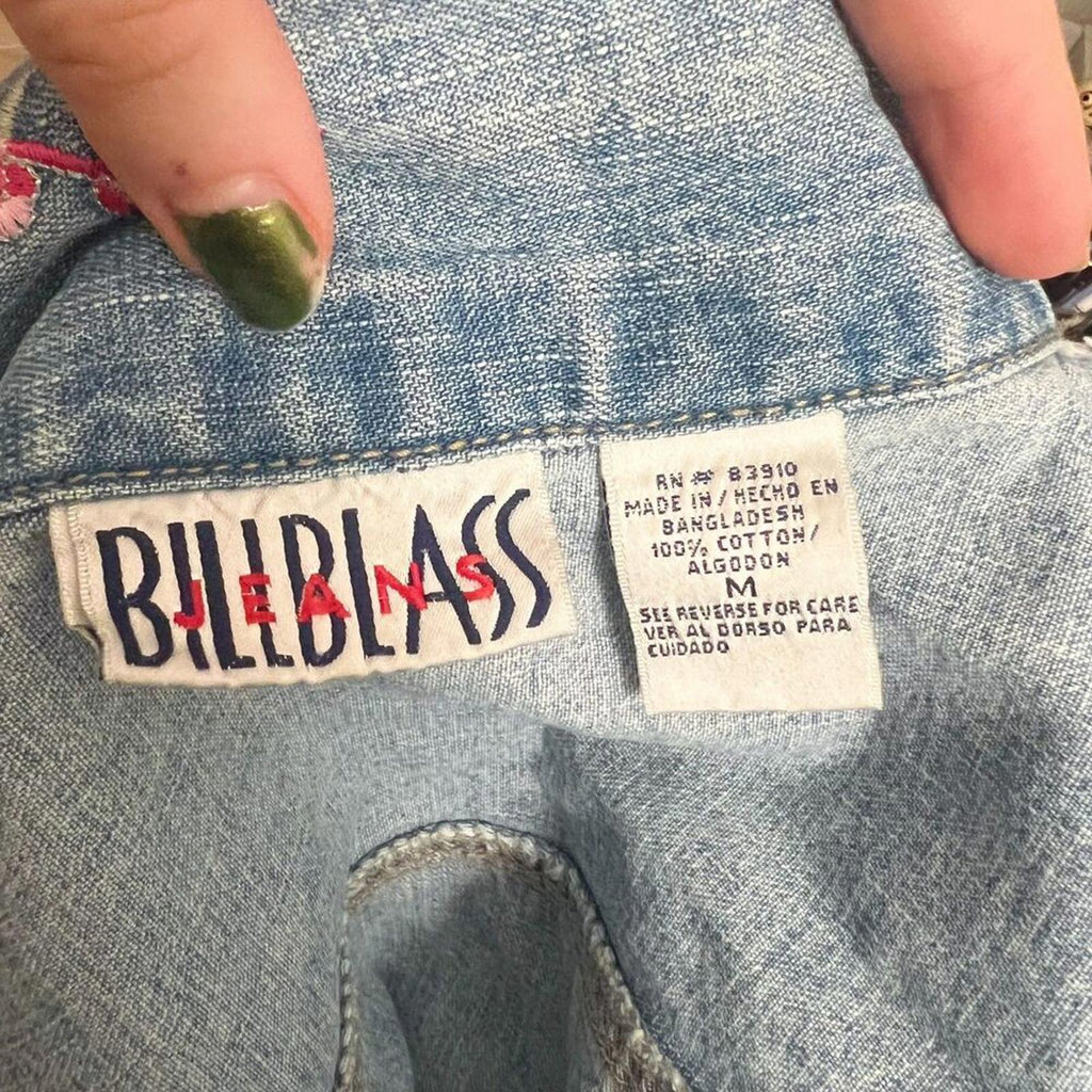 Vintage y2k Bill Blass Denim Vest Pink Flower Embroidered Western Size M