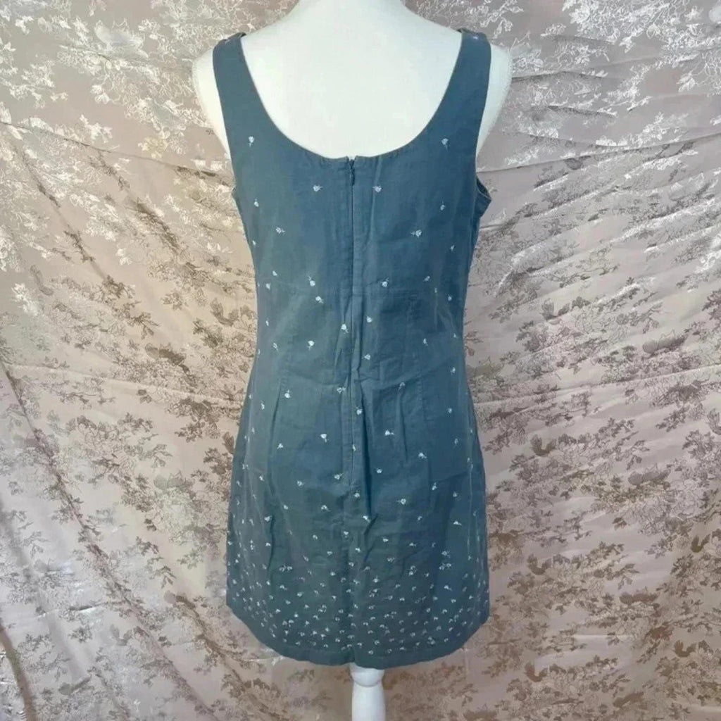 y2k Vintage J Crew Blue Flower Embroidered Dress Women's Size 10