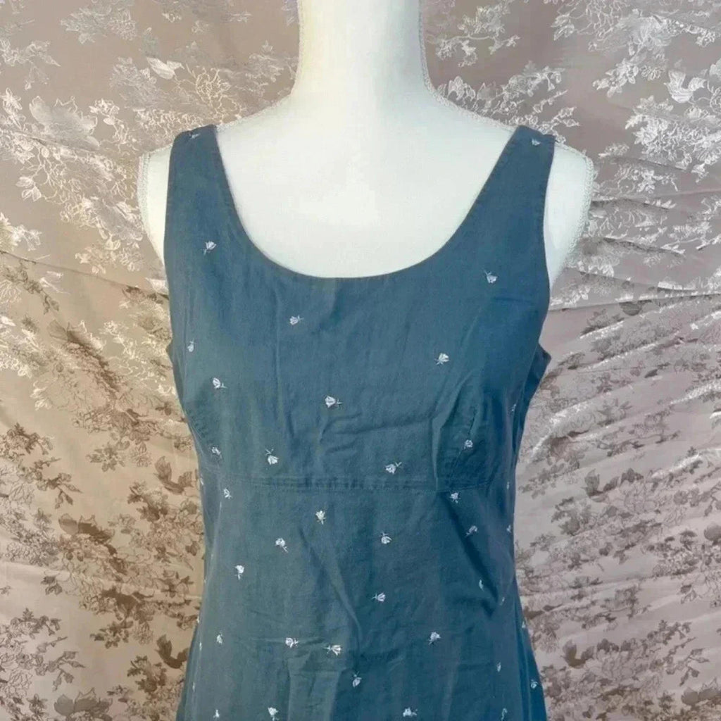 y2k Vintage J Crew Blue Flower Embroidered Dress Women's Size 10