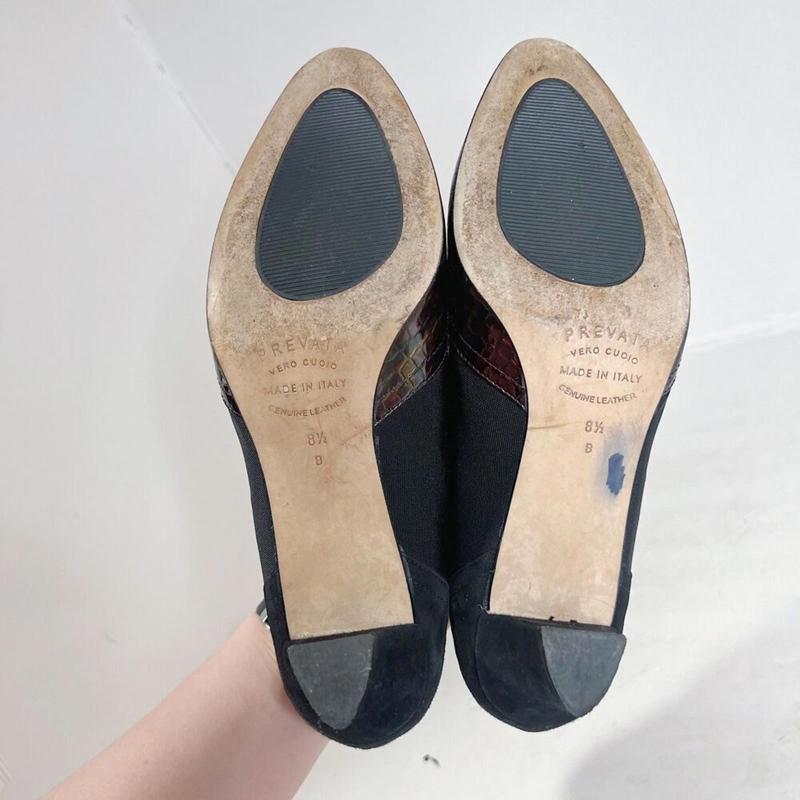 Prevata Italy Women's Snakeskin Pumps Black Suede Heels Bow Detail Size 8.5