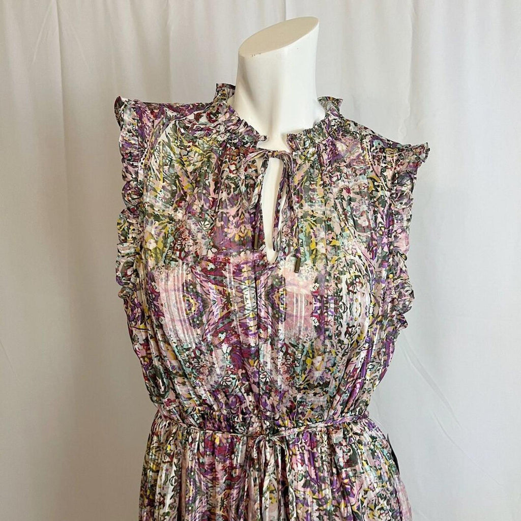 NWT Socialite Metallic Floral Print Tiered Sleeveless Purple Green Dress Size XL