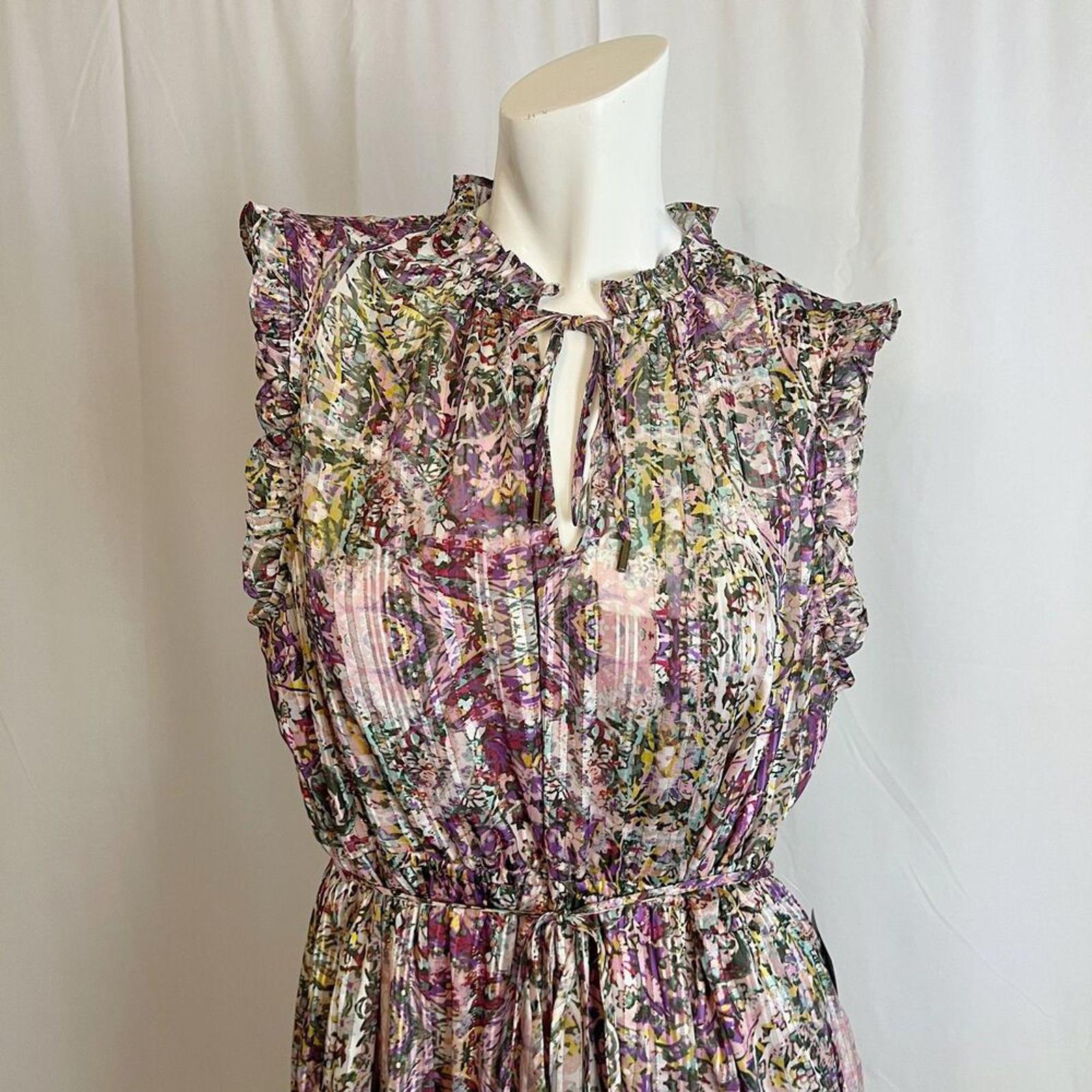 NWT Socialite Metallic Floral Print Tiered Sleeveless Purple Green Dress Size XL