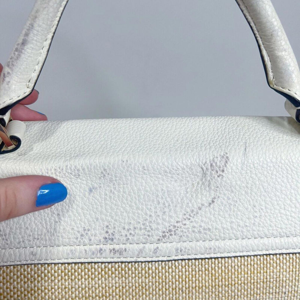 Kate Spade Laurel Wesley Place Convertible Satchel Tan Woven White Leather