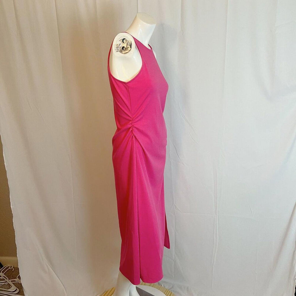 A New Day Hot Pink Midi Dress Sleeveless Ruched Barbiecore Women's Size M