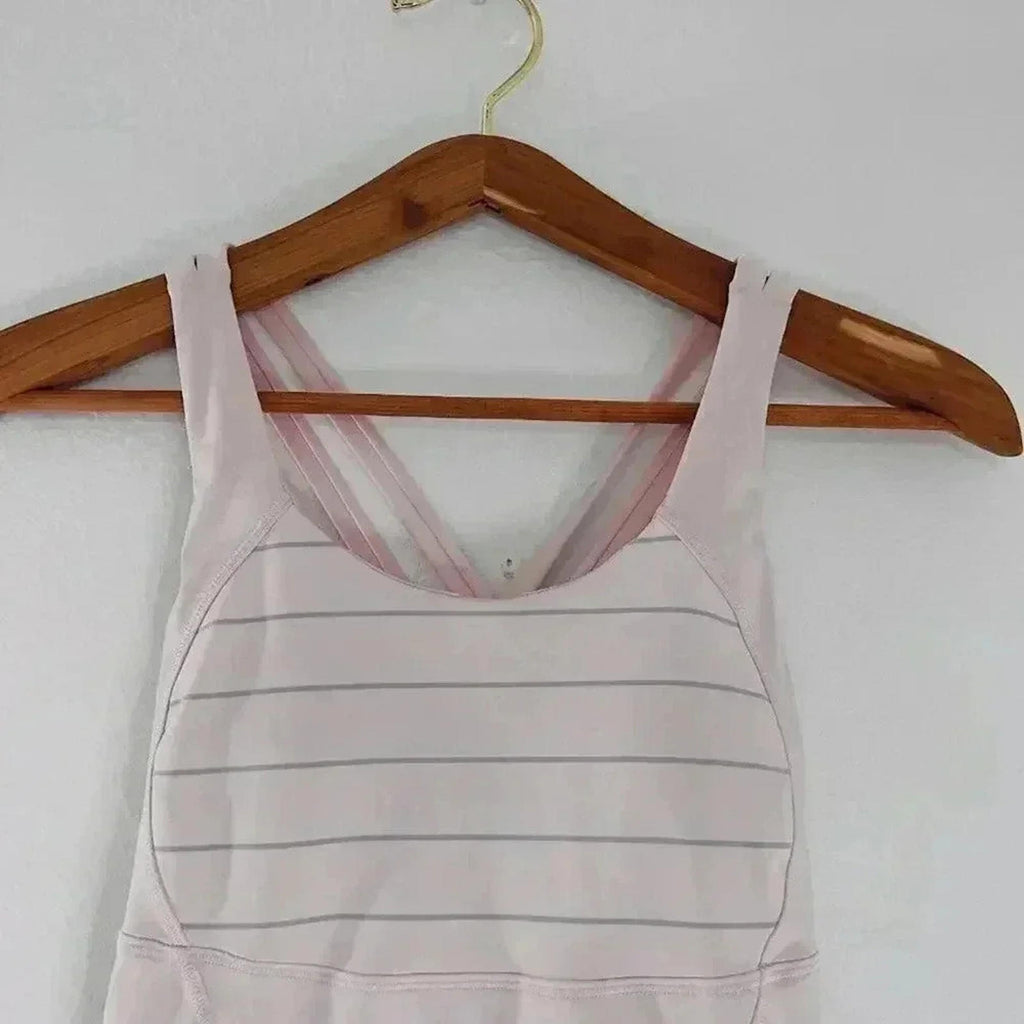 Lululemon Light Pink Grey Striped Workout Tank Yoga Workout Women's size 4