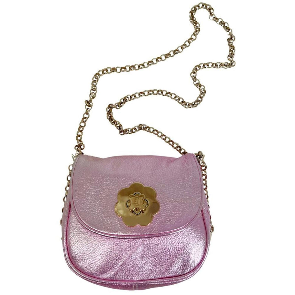 NWOT Eric Javits Pink Metallic Pebbled Leather Crossbody Bag Gold Chain Purse