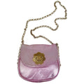 NWOT Eric Javits Pink Metallic Pebbled Leather Crossbody Bag Gold Chain Purse