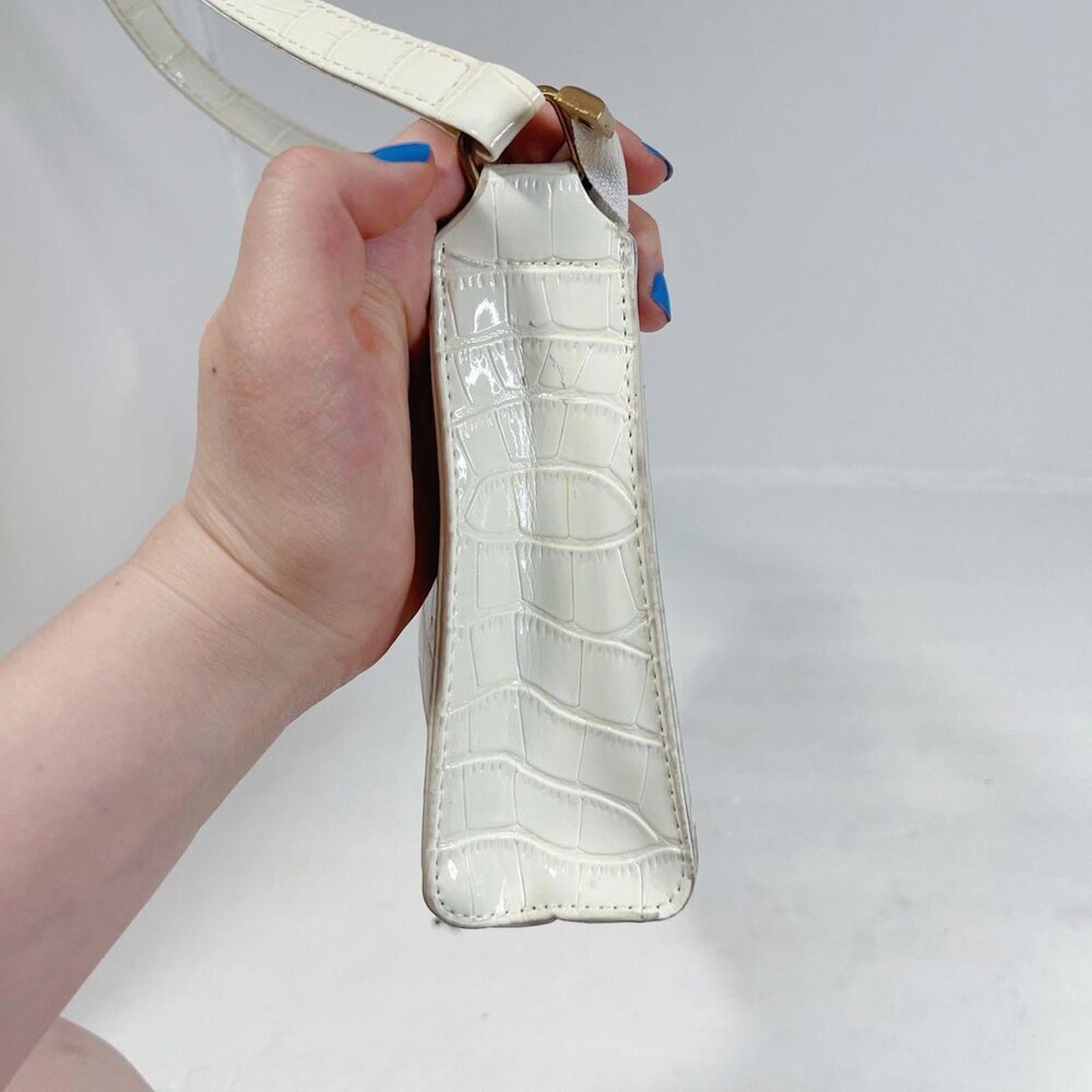 Shein White Faux Patent Leather Crocodile Embossed Shoulder Bag