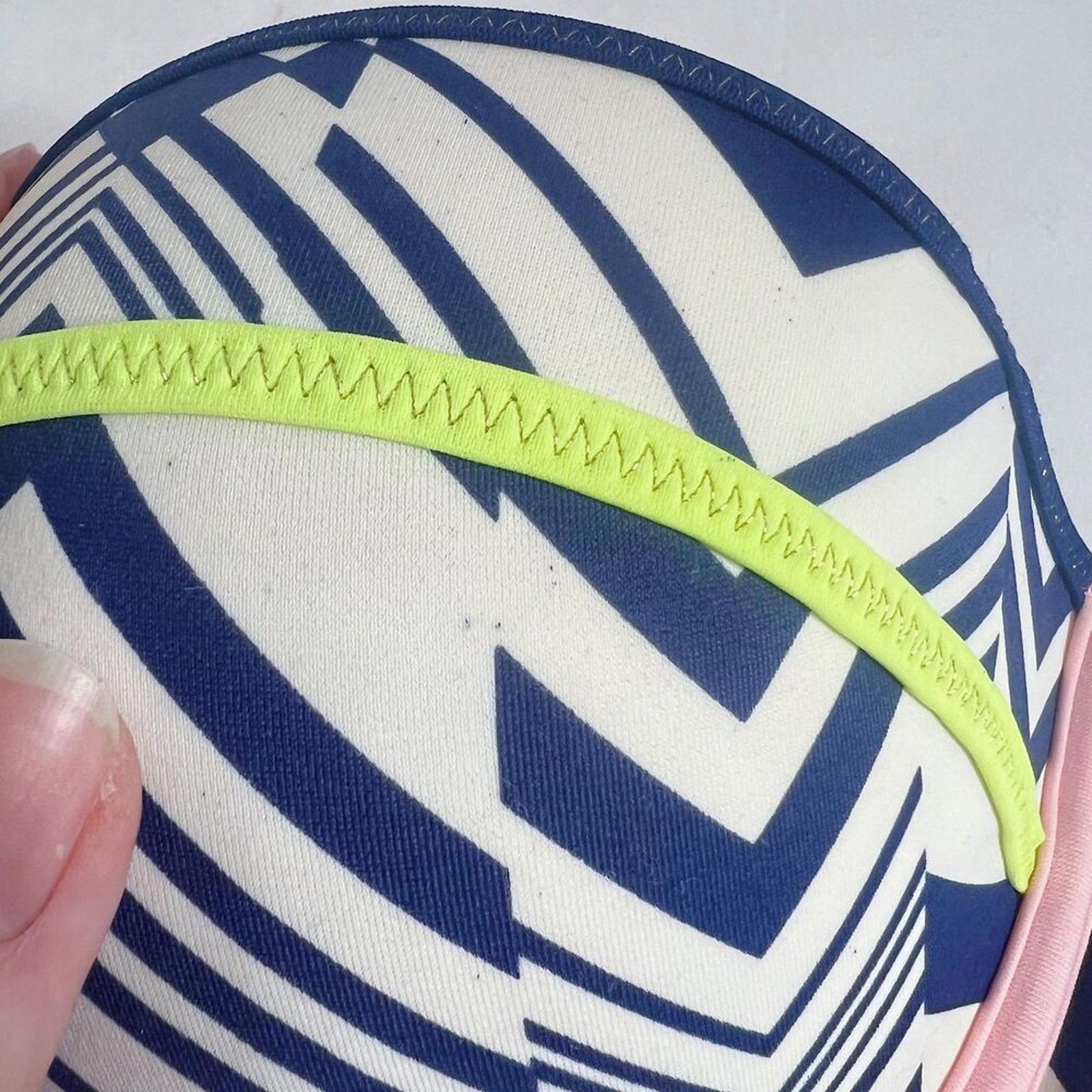 Victoria; Secret VS The Flirt Bandeau Bikini Top Blue White Geometric Size 34D