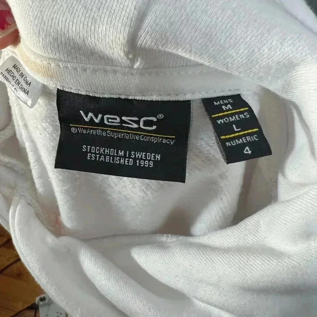 wesc White Thank You Fleece Lined Hoodie Roses Men's Size M