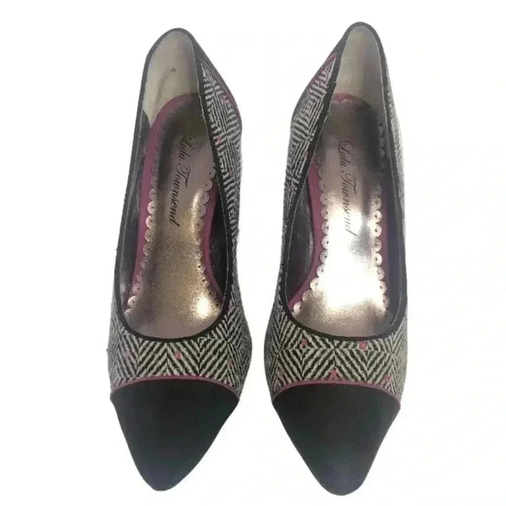 Lulu Townsend Tweed Black White Pink Patterned Stilettos Pumps Heels Size 7.5