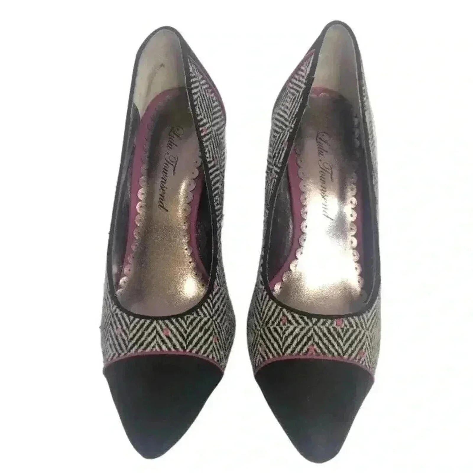 Lulu Townsend Tweed Black White Pink Patterned Stilettos Pumps Heels Size 7.5
