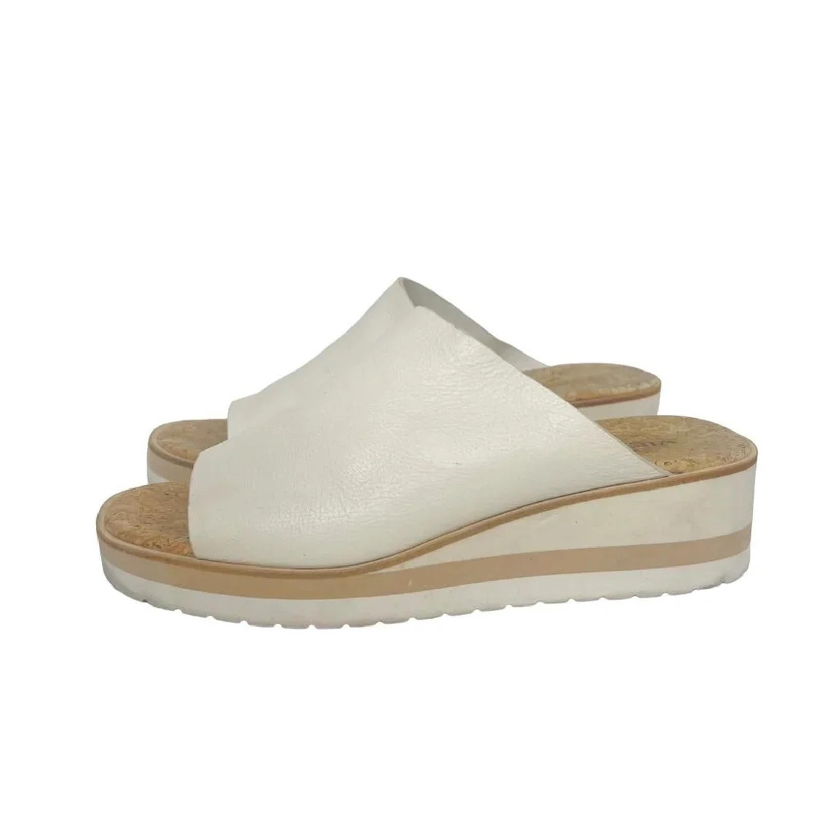 Vince Sarria Leather Cork Slide Wedge Sandals Cream Leather Women's Size 8.5