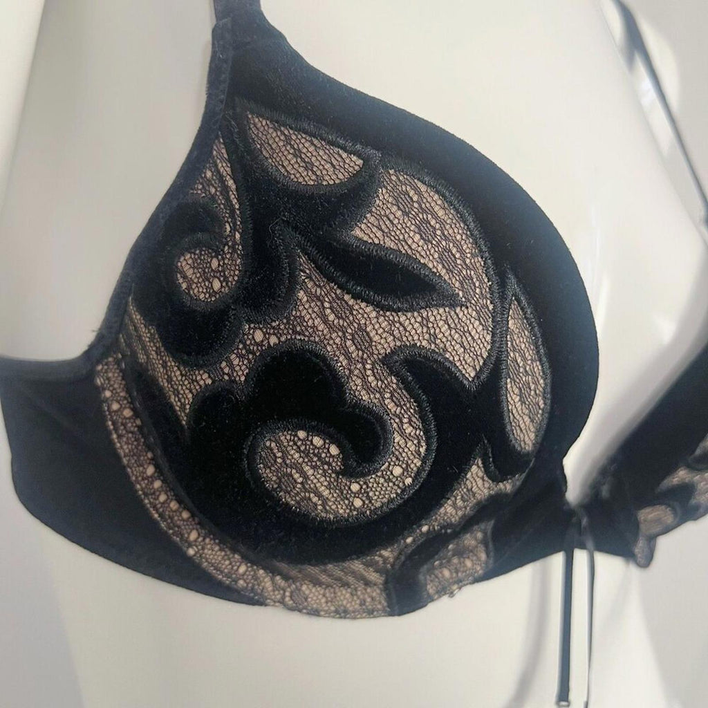 Victoria's Secret Very Sexy Black Velour Push-Up Bra Lingerie Size 34B