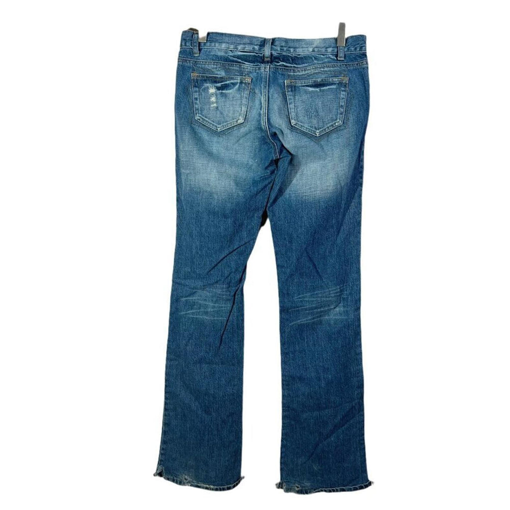 y2k Vintage Low Rise Medium Wash Distressed Flared Jeans Bootcut Size 7