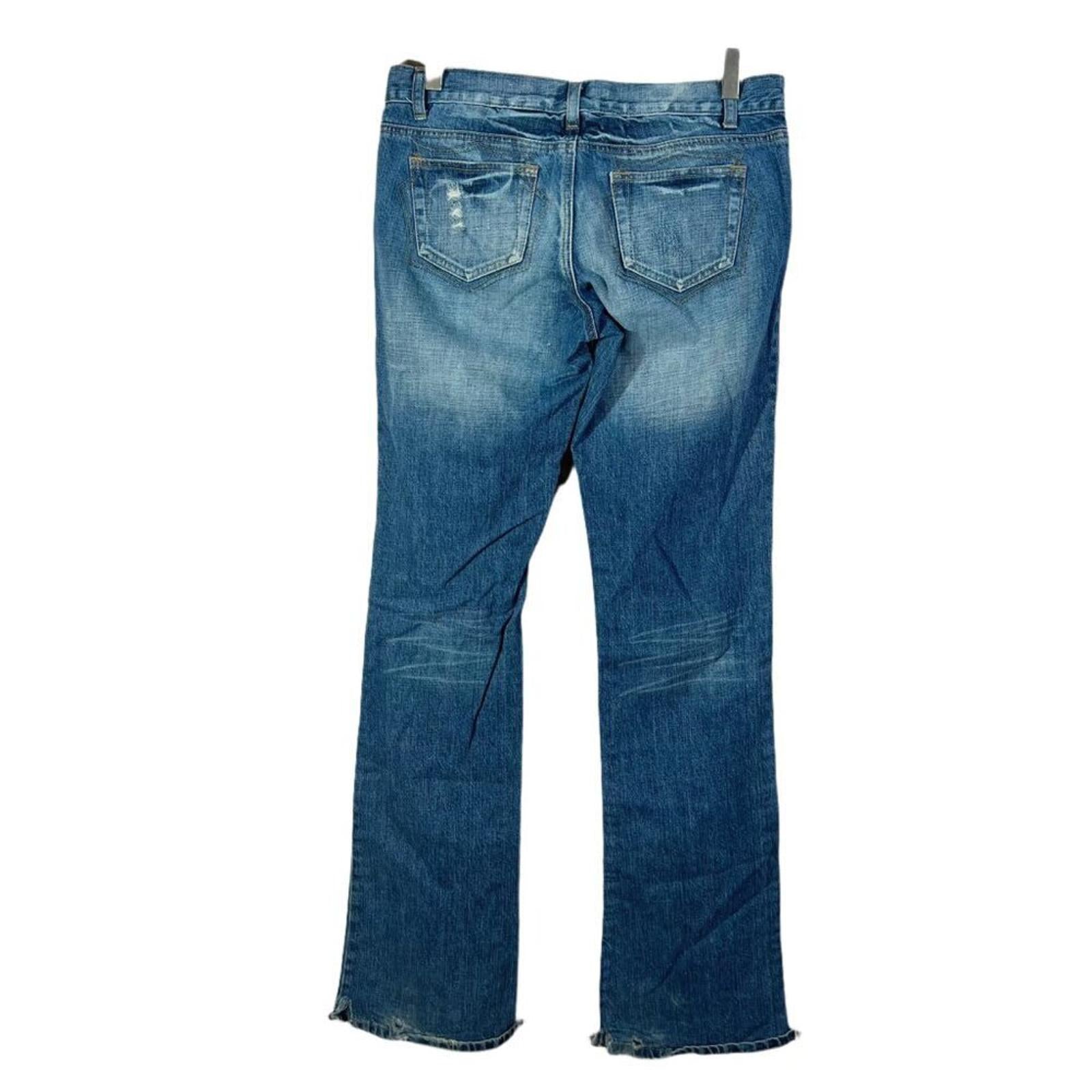 y2k Vintage Low Rise Medium Wash Distressed Flared Jeans Bootcut Size 7