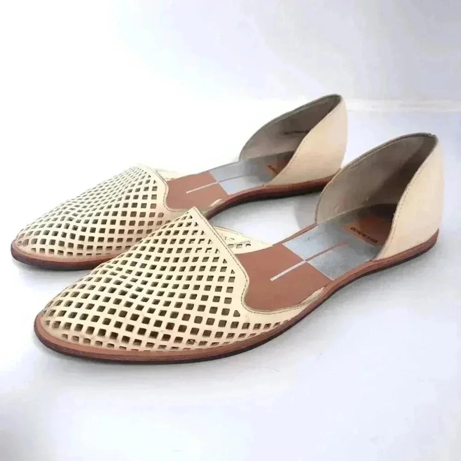 Dolce Vita Laynie D'Orsay Cream Leather Pointed Toe Flats Sandal Size 7.5