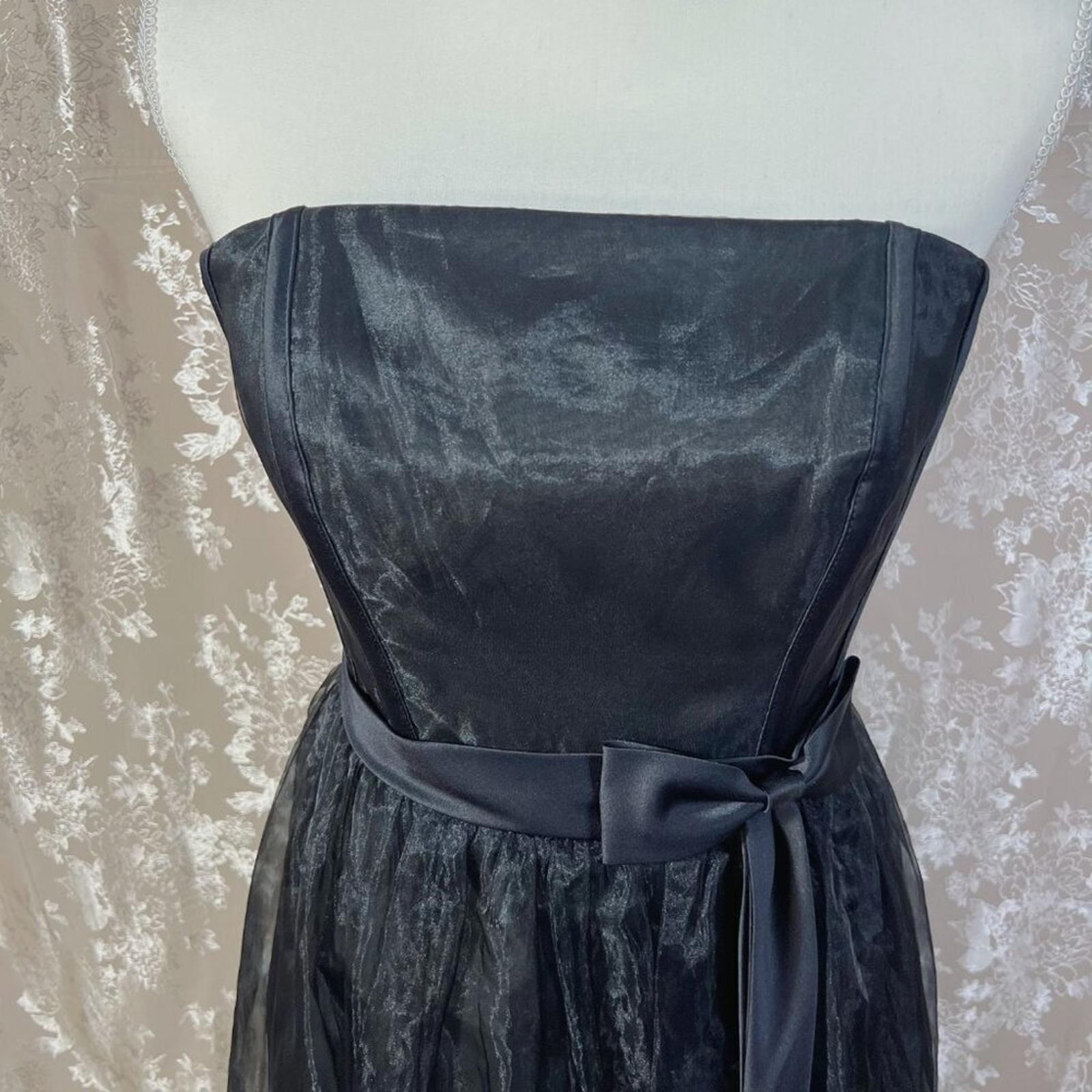 Vintage Alfred Angelo Black Strapless Organza Dress Corset Top Satin Bow Size 6