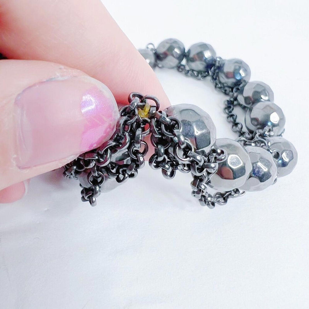Set of 2 Black Chain Round Beaded Bracelets Gothic Grunge Punk Alt