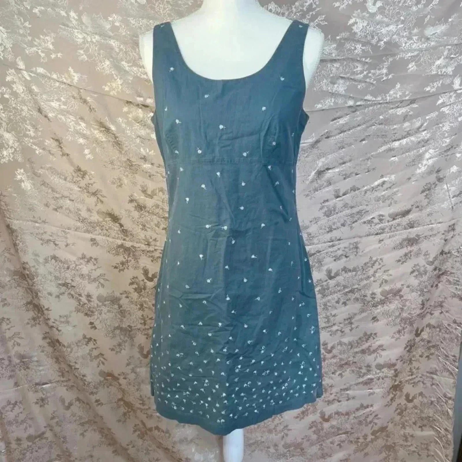 y2k Vintage J Crew Blue Flower Embroidered Dress Women's Size 10