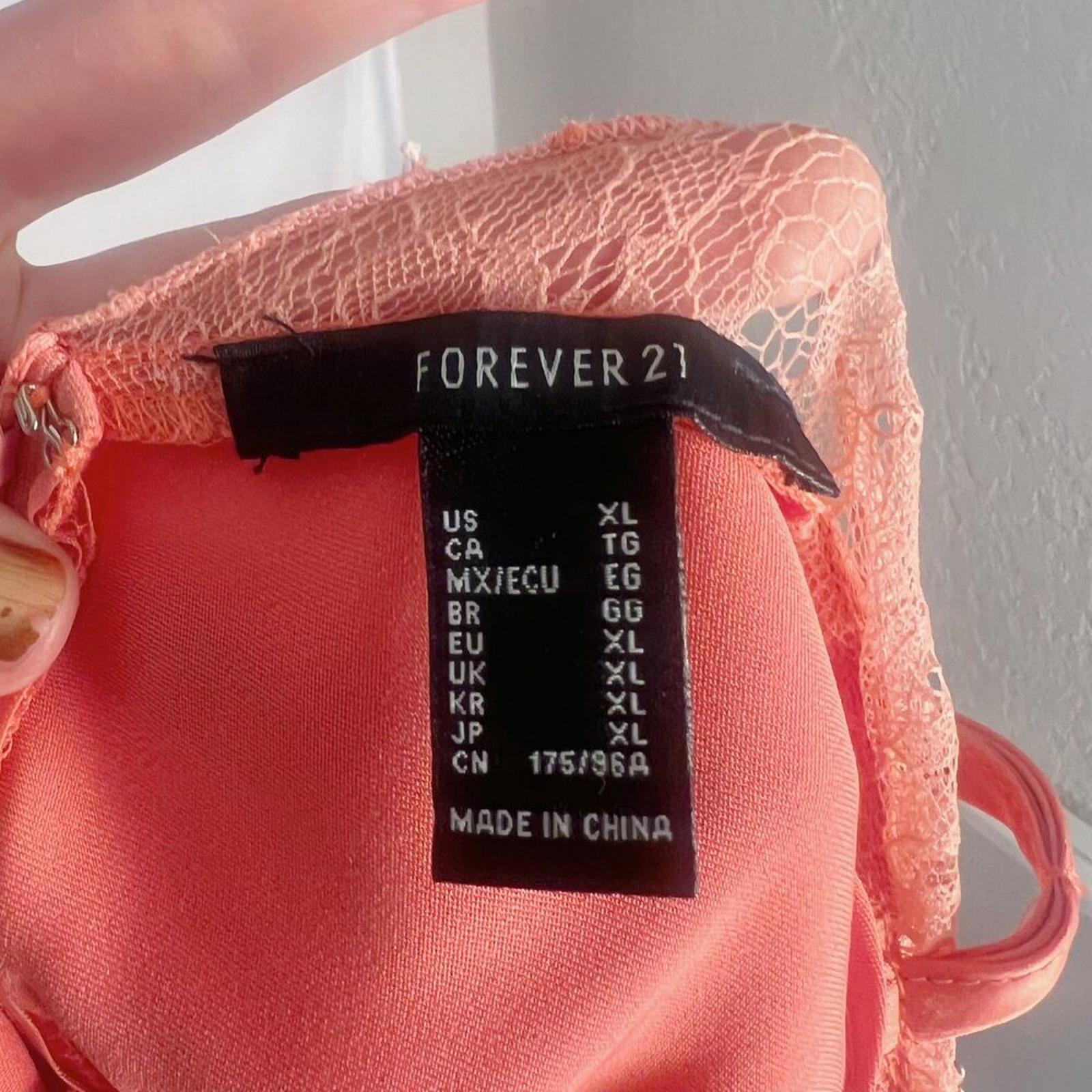 NWOT Forever 21 Salmon Orange Satin Slip Dress Lace Details Maxi Size XL