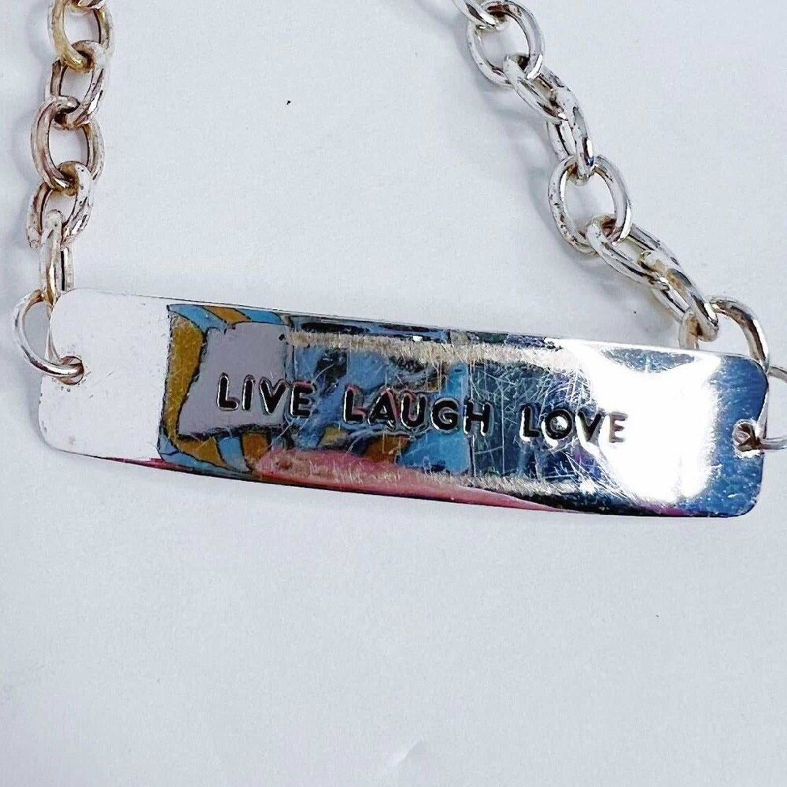 925 Sterling Silver Live Laugh Love Plate Chain Bracelet Precious Metal