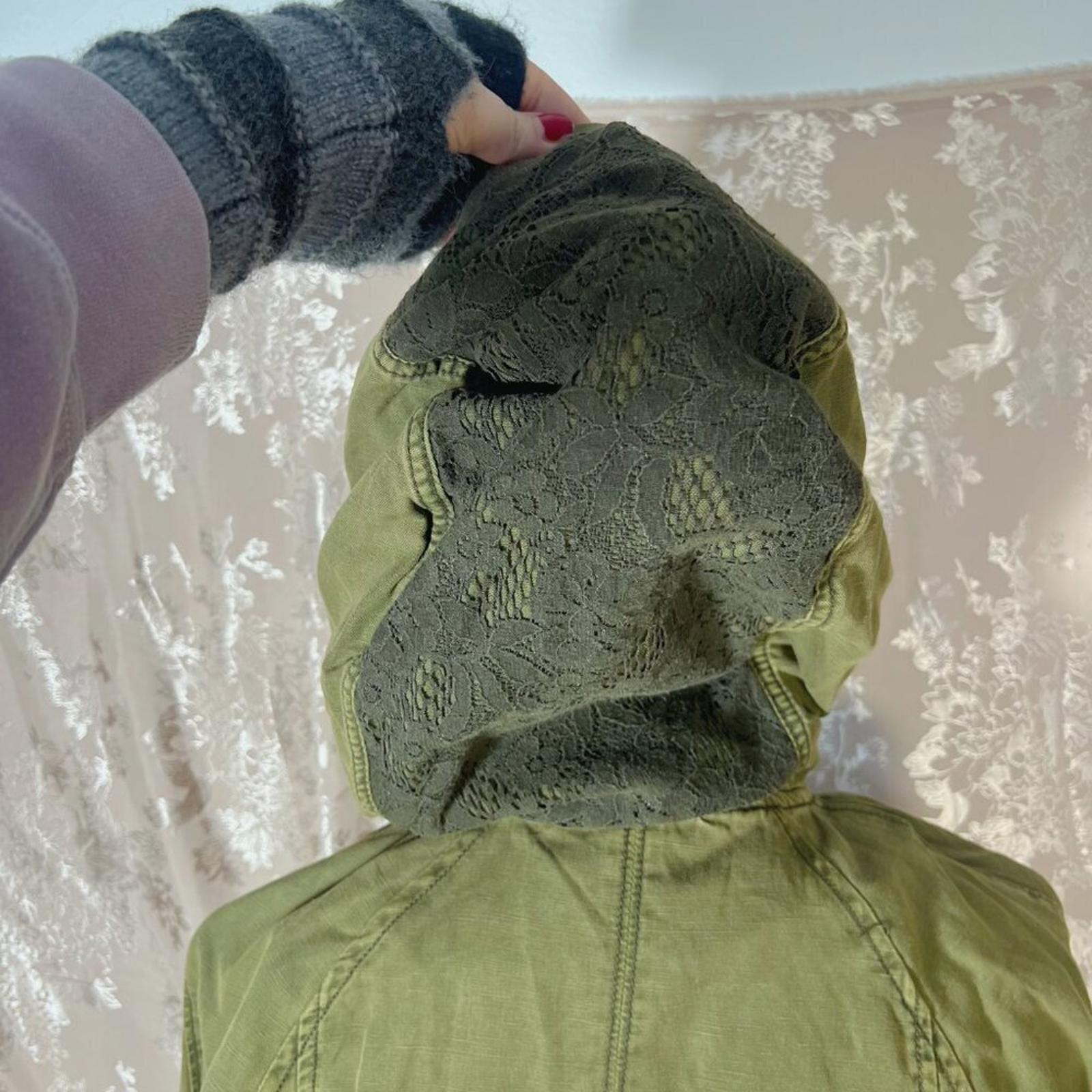 Anthropologie Hei Hei Olive Green Lace Trim Anorak Army Military Jacket Size M