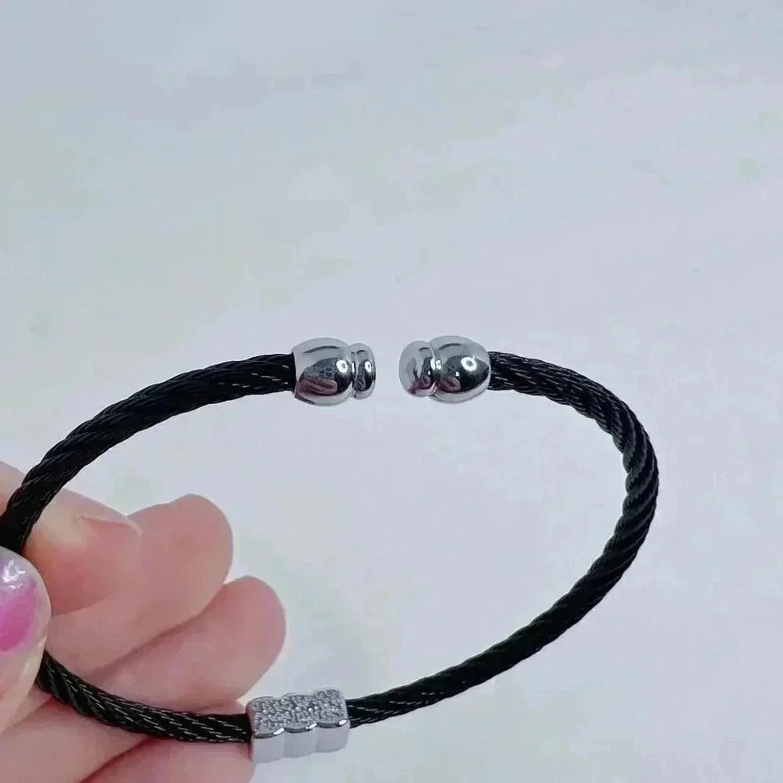 Black Braided Bracelet Rhinestone Bead Adjustable