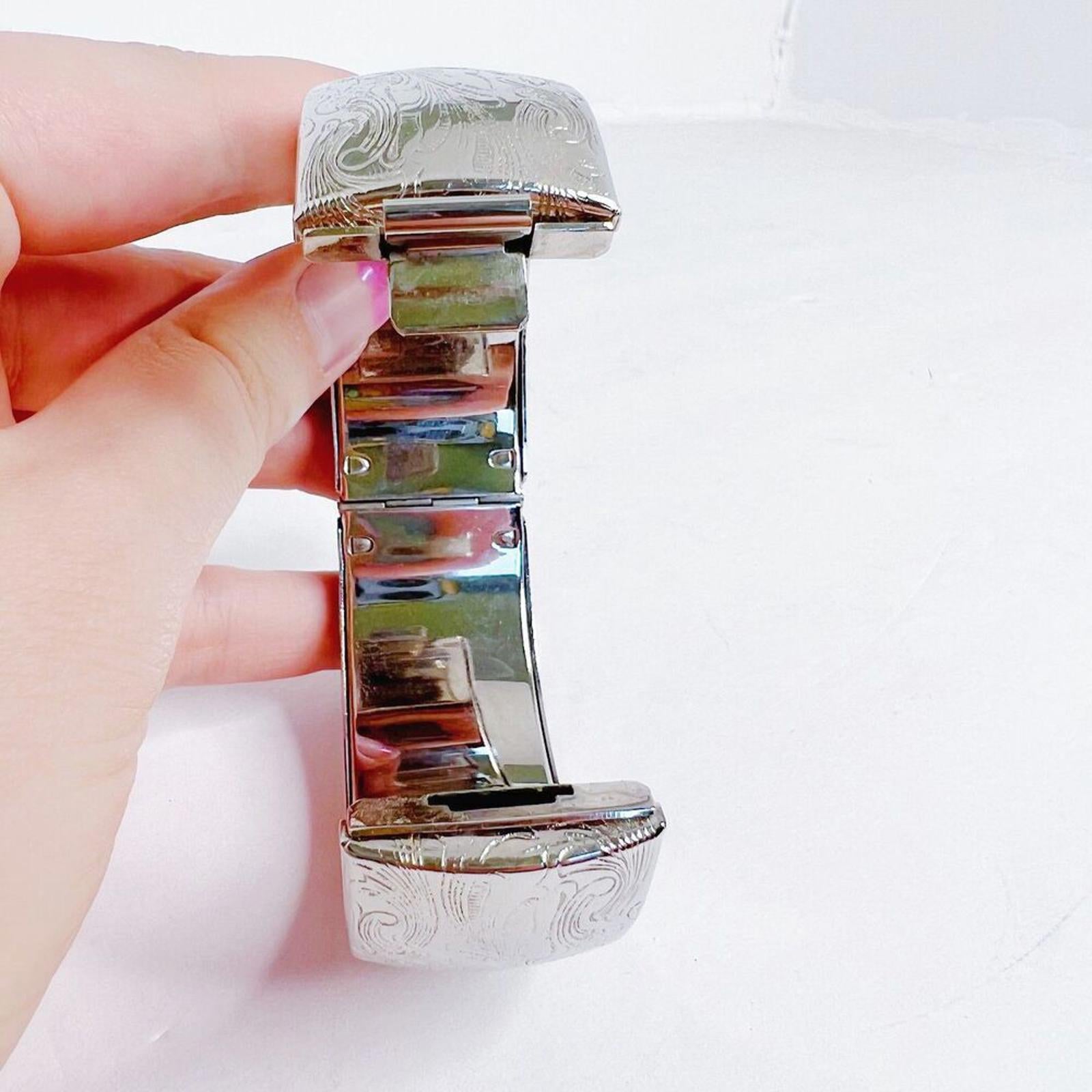 Vintage Floral Etched Silver Cuff Hinged Bracelet Boho Bohemian