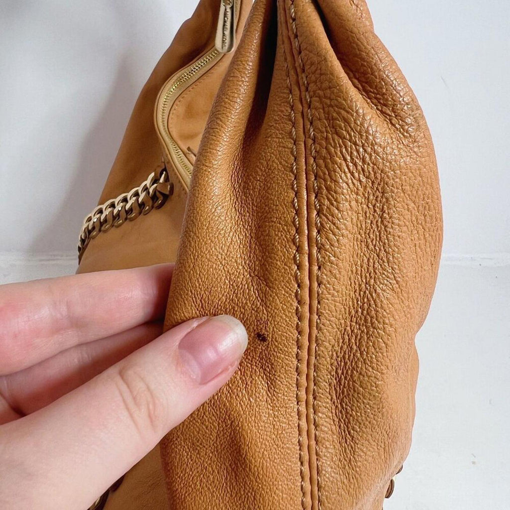 Michael Kors y2k Vintage ID Chain Hobo Bag Tan Light Brown Shoulder Bag