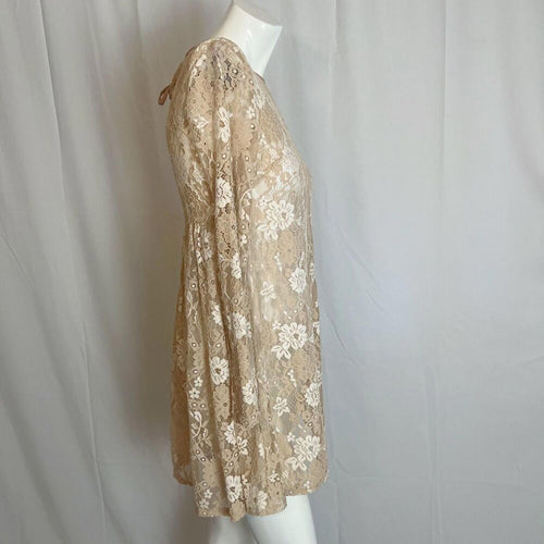 Altar'd State Tan Cream Lace Long Sleeve Dress Swimsuit Coverup Boho Size S