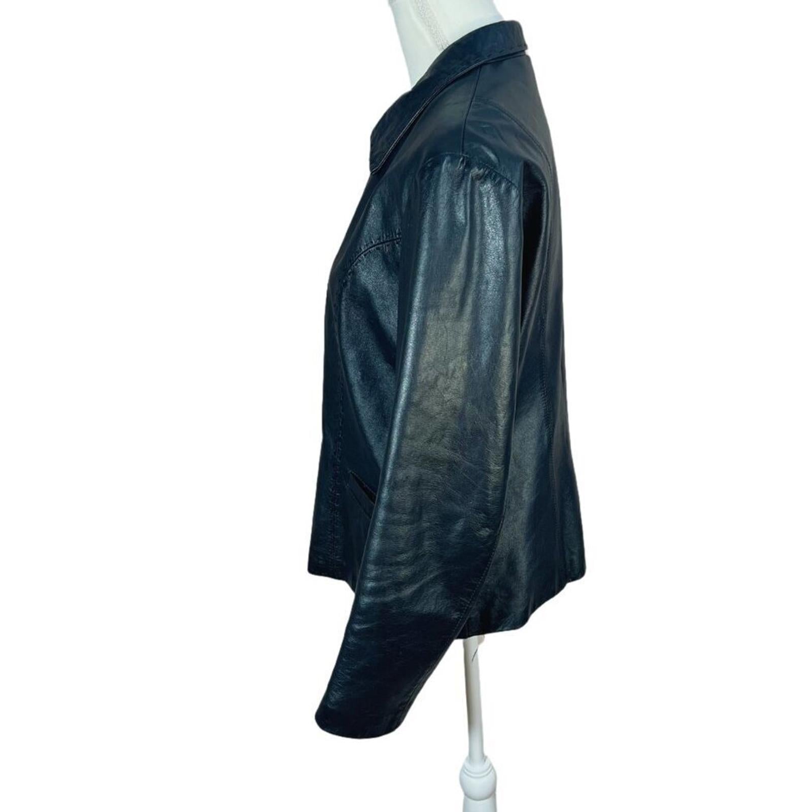 Vintage Argentinian Black Leather Jacket Stitching Details Women's Size XL