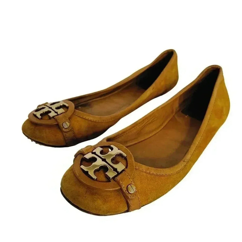 Tory Burch Yellow Suede Flats With Gold Emblem Leather Ballet Flats Size 6.5