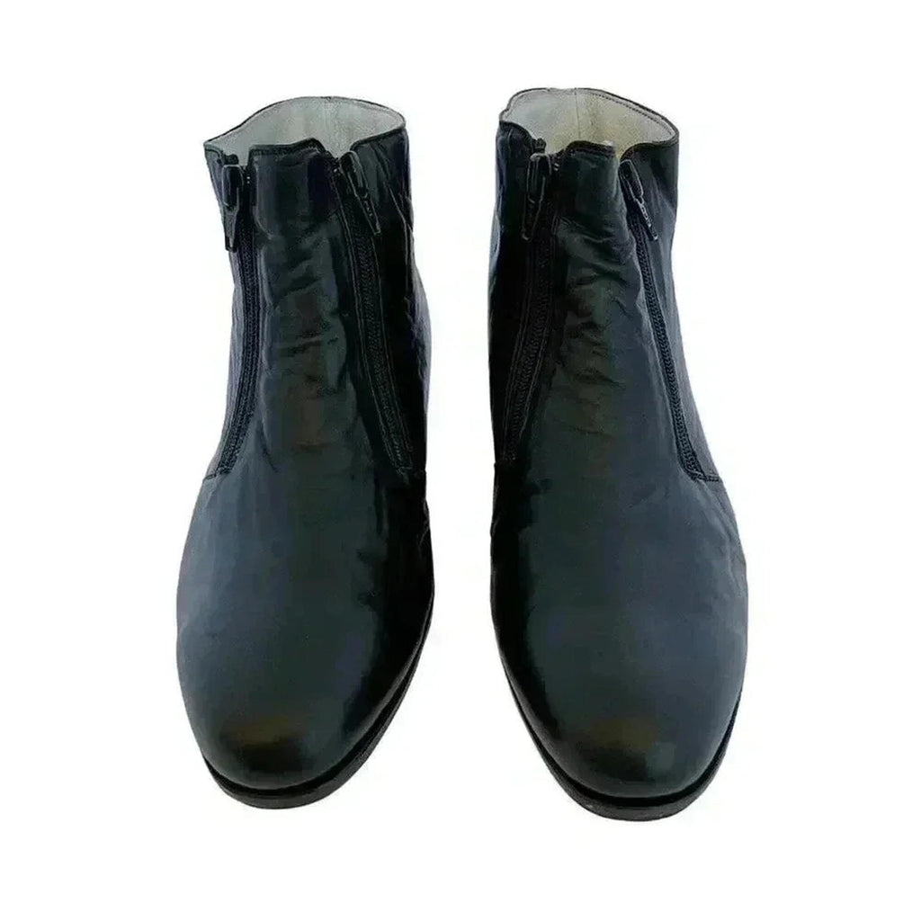 Valentino Vintage Black Leather Booties Ankle Boots Double Zip Women's Siz 5.5