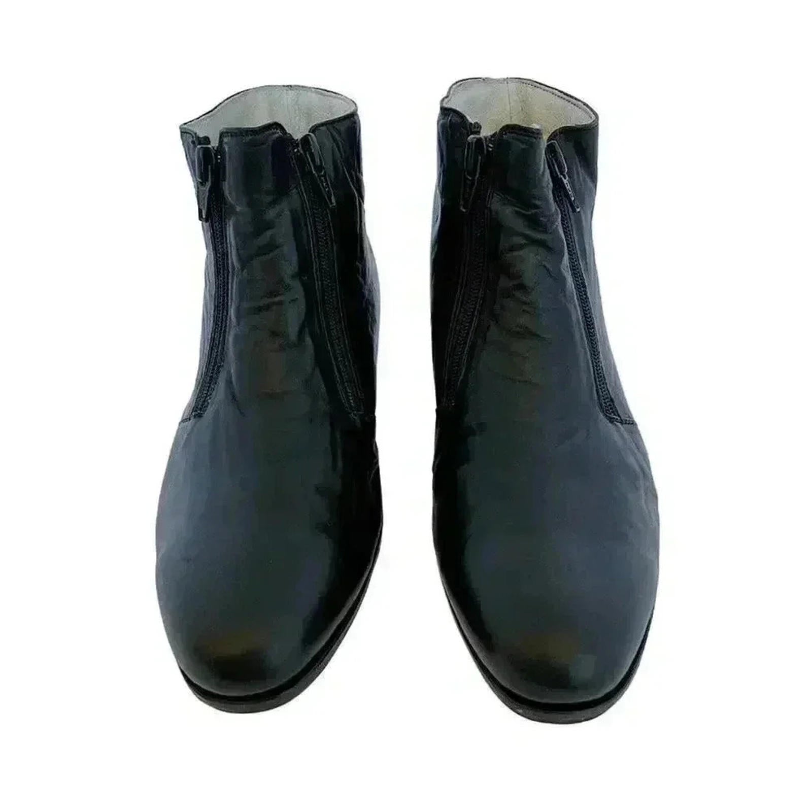 Valentino Vintage Black Leather Booties Ankle Boots Double Zip Women's Siz 5.5