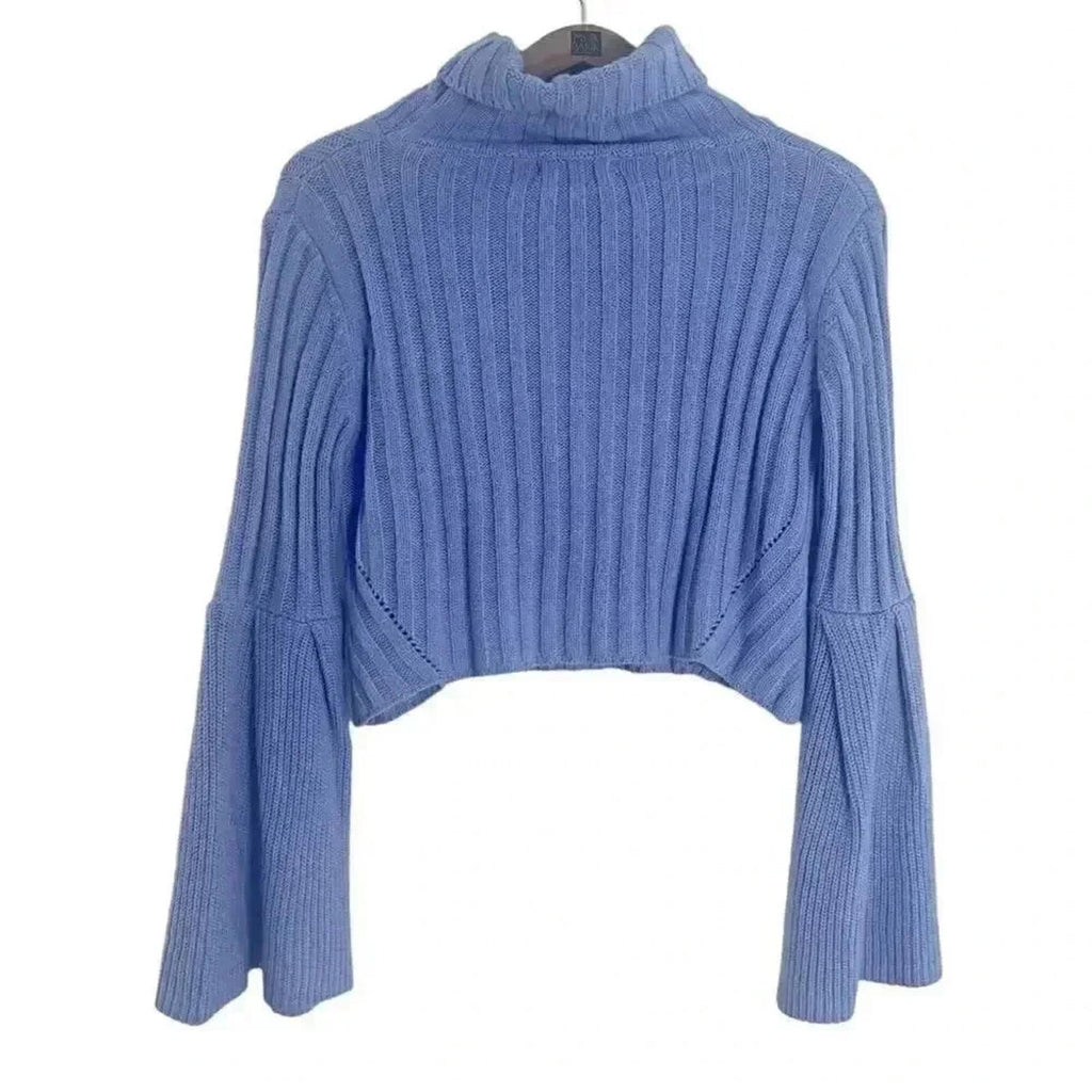 Light Purple Bell Sleeved Turtleneck Mock Neck Bell Sleeve Knit Sweater Size M
