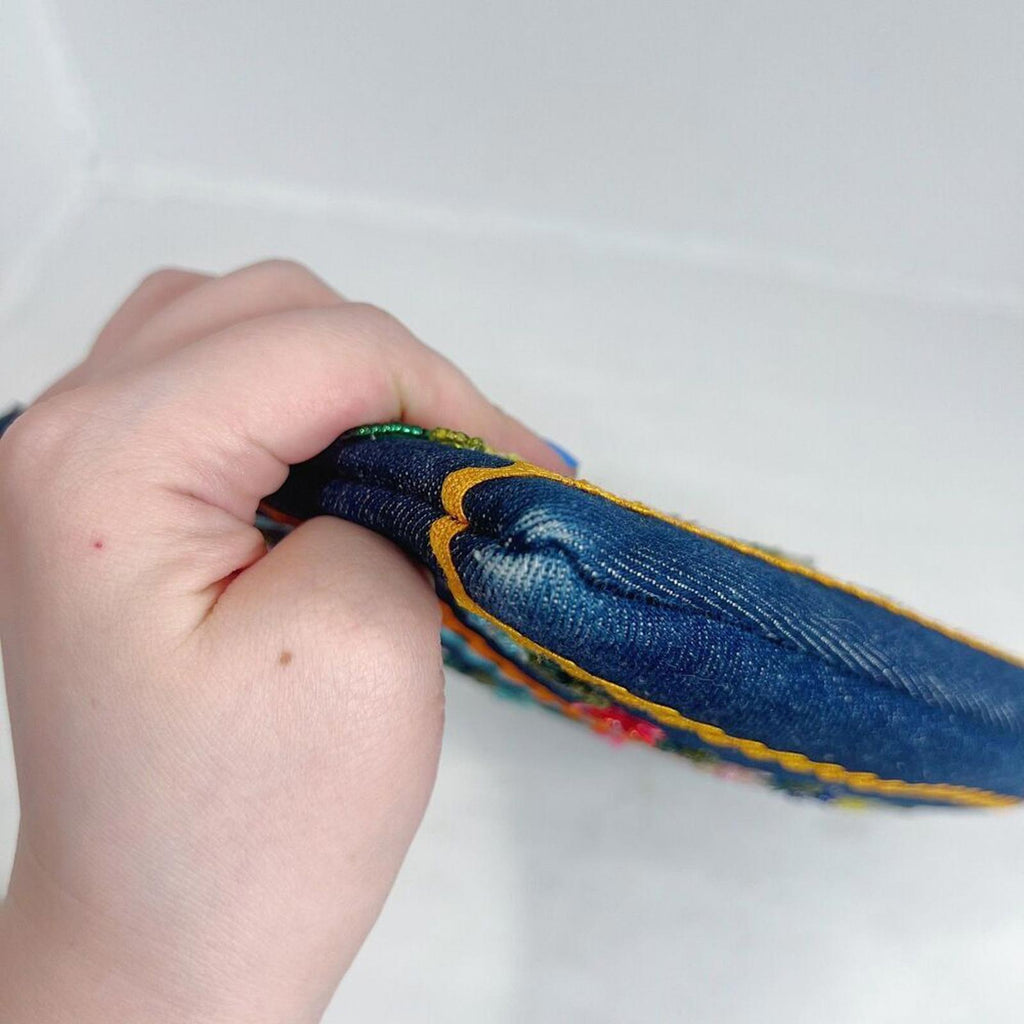 y2k Vintage Denim Floral Beaded Bead Embroidered Shoulder Bag Purse