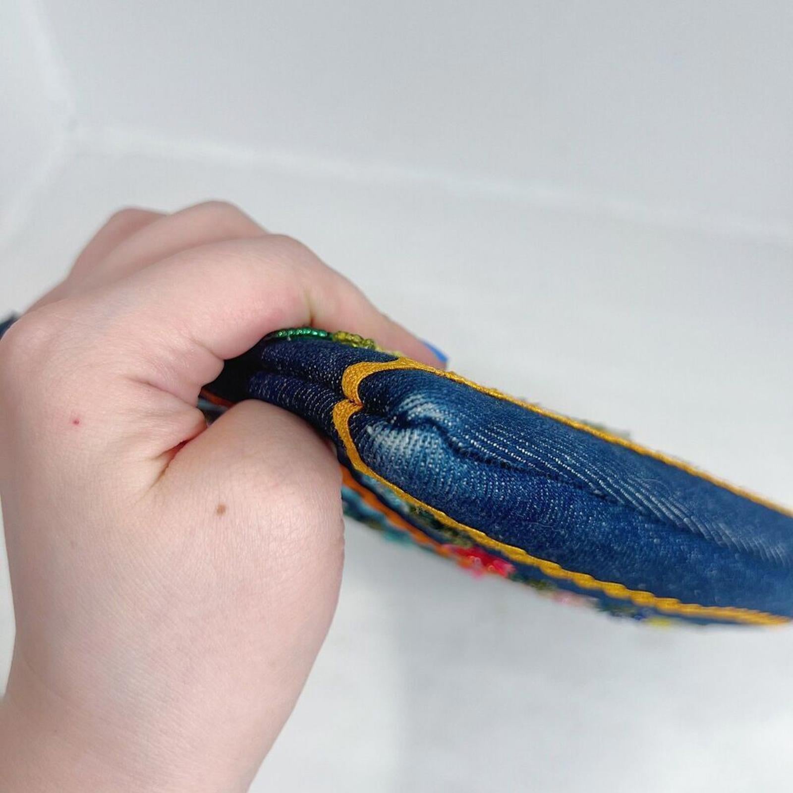 y2k Vintage Denim Floral Beaded Bead Embroidered Shoulder Bag Purse
