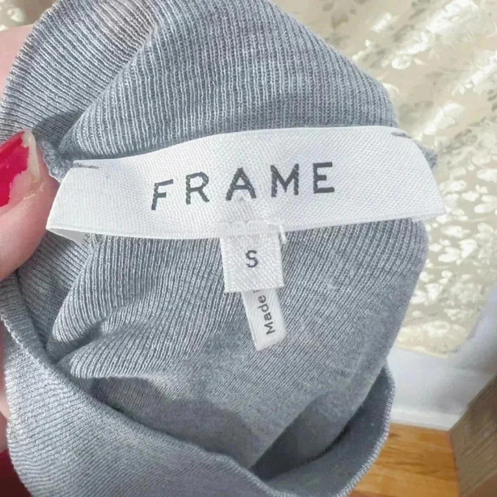 Frame Silk Mock Neck Long Sleeved Grey Shirt Keyhole Women's Size S