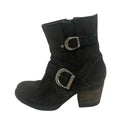 Born Dark Brown Suede Buckled Distressed Booties Women's Size 6.5