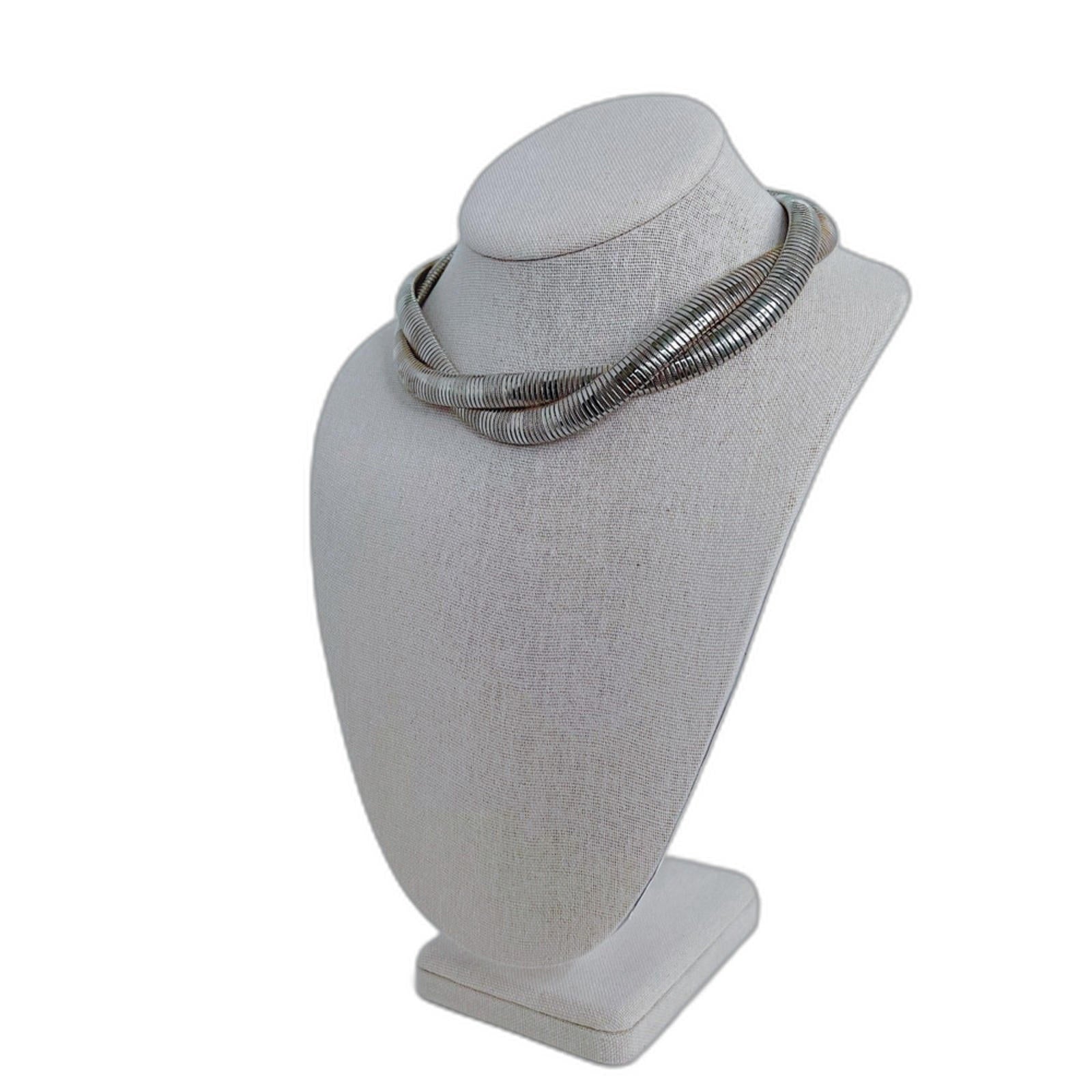 Vintage Silver Braided Flat Snake Chain Necklace Statement Quiet Luxury Classy
