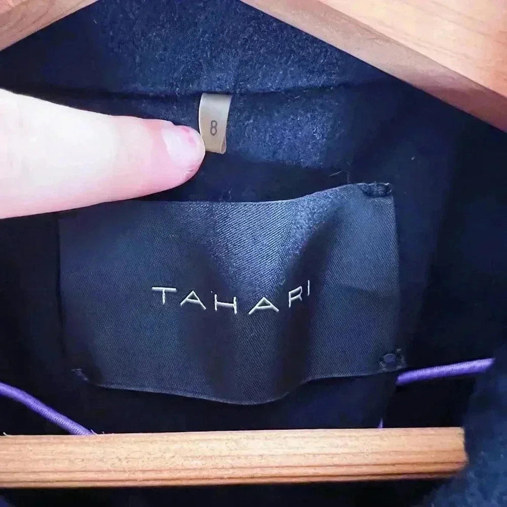 Tahari Black Wool Pea Coat Trenchcoat Winter Jacket Women's Size 8