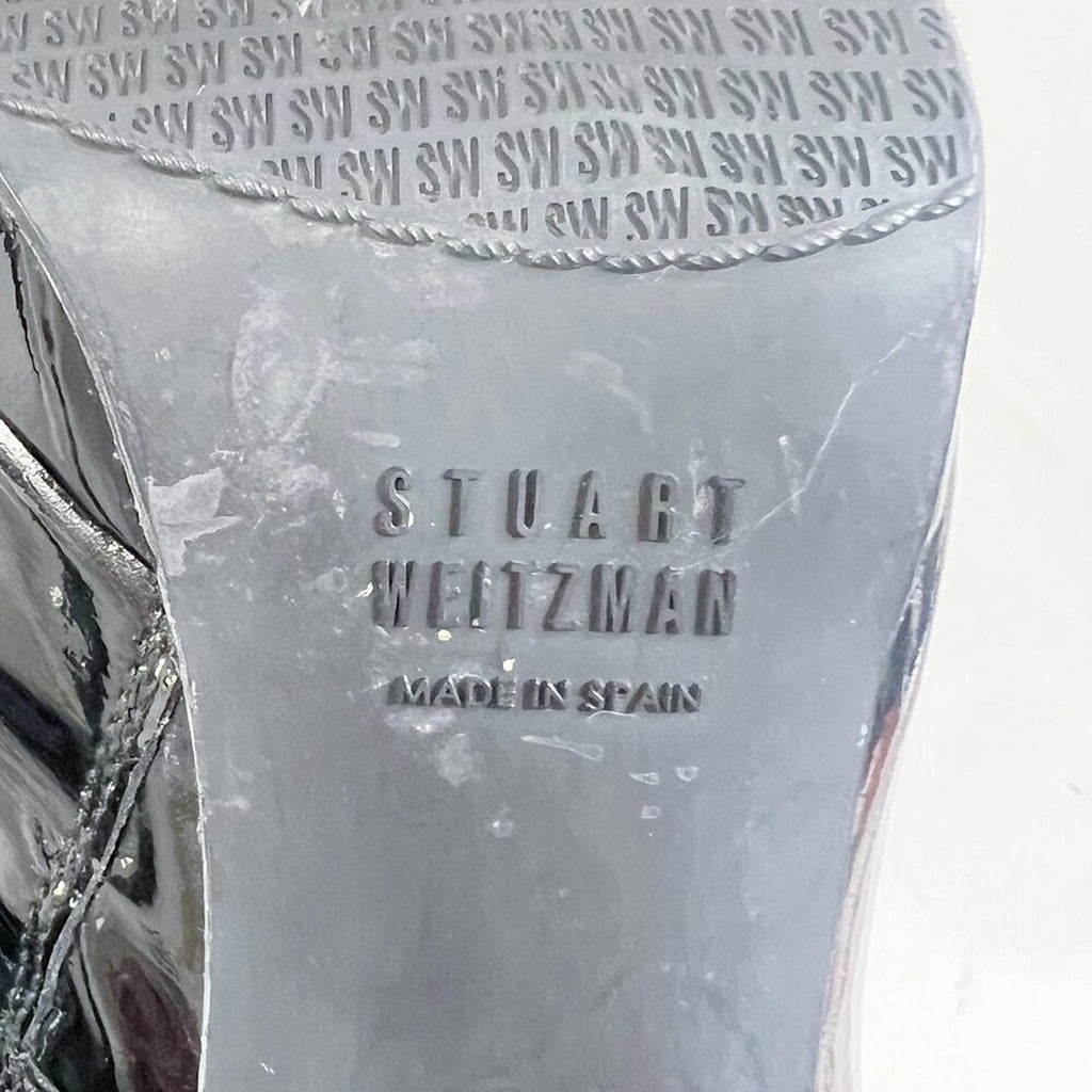 Stuart Weitzman Apollo Black Patent Leather Stiletto Boot Heeled Bootie Size 10