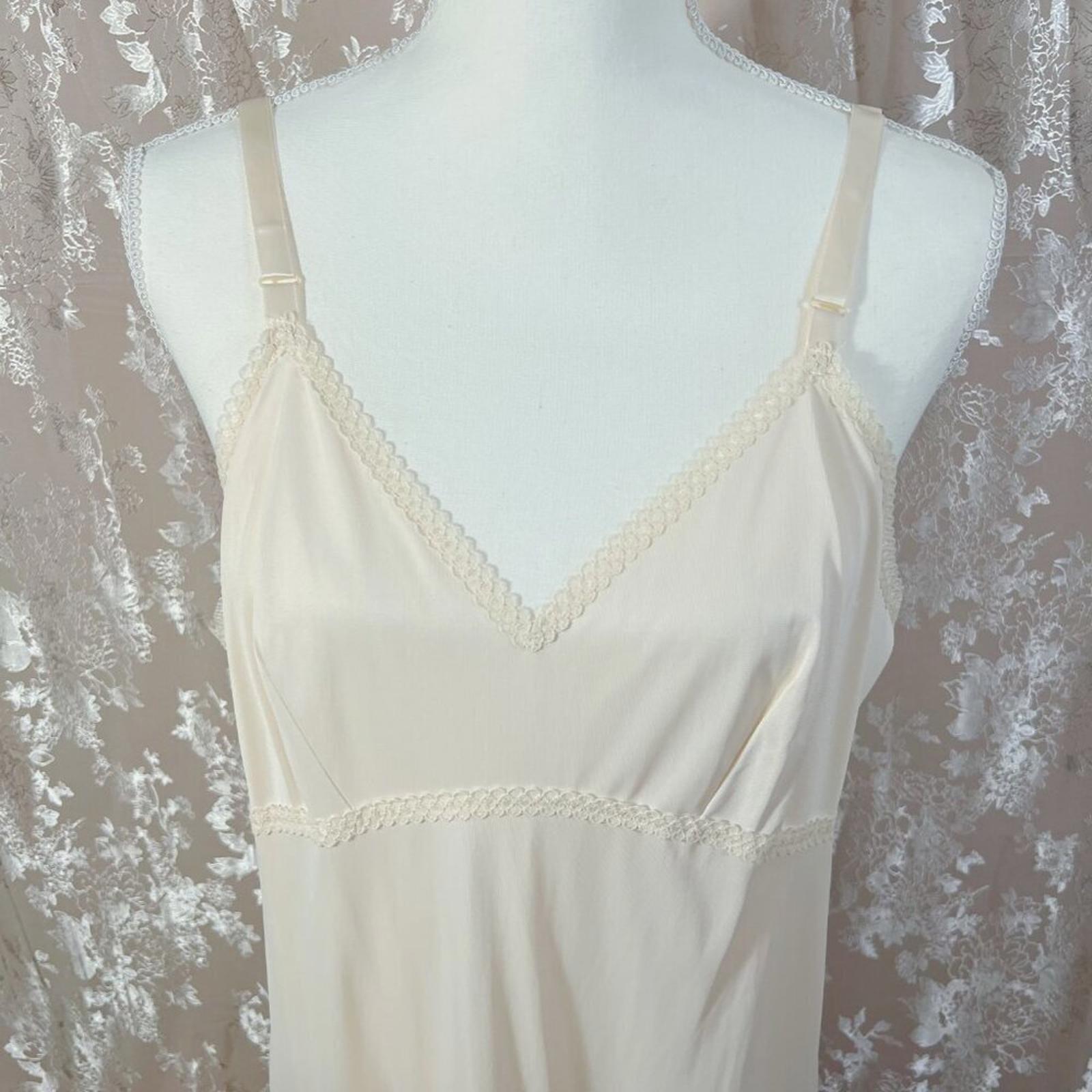Vintage Merville Cream Satin Slip Dress Lace Trim Women's Size 12