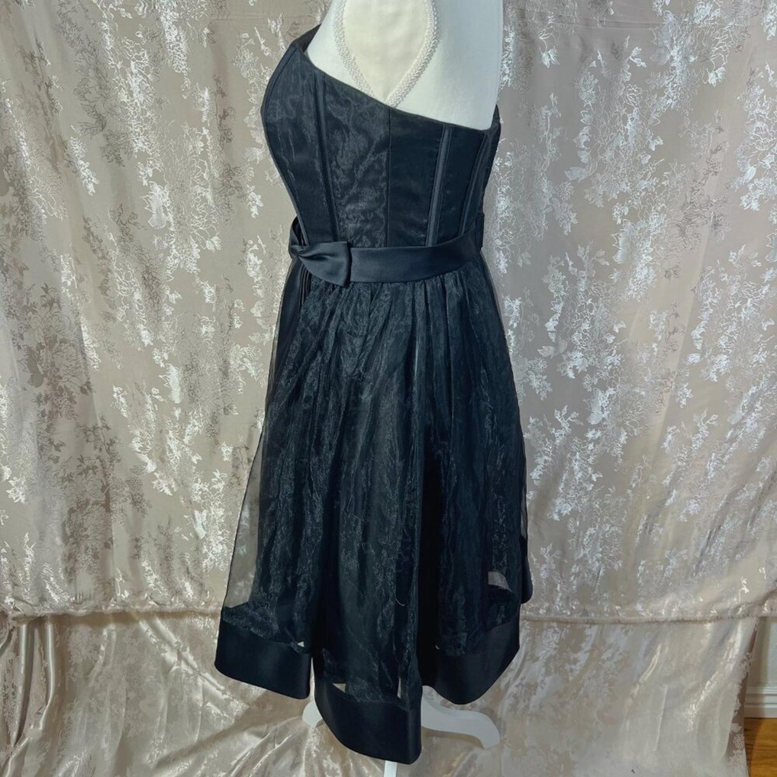Vintage Alfred Angelo Black Strapless Organza Dress Corset Top Satin Bow Size 6