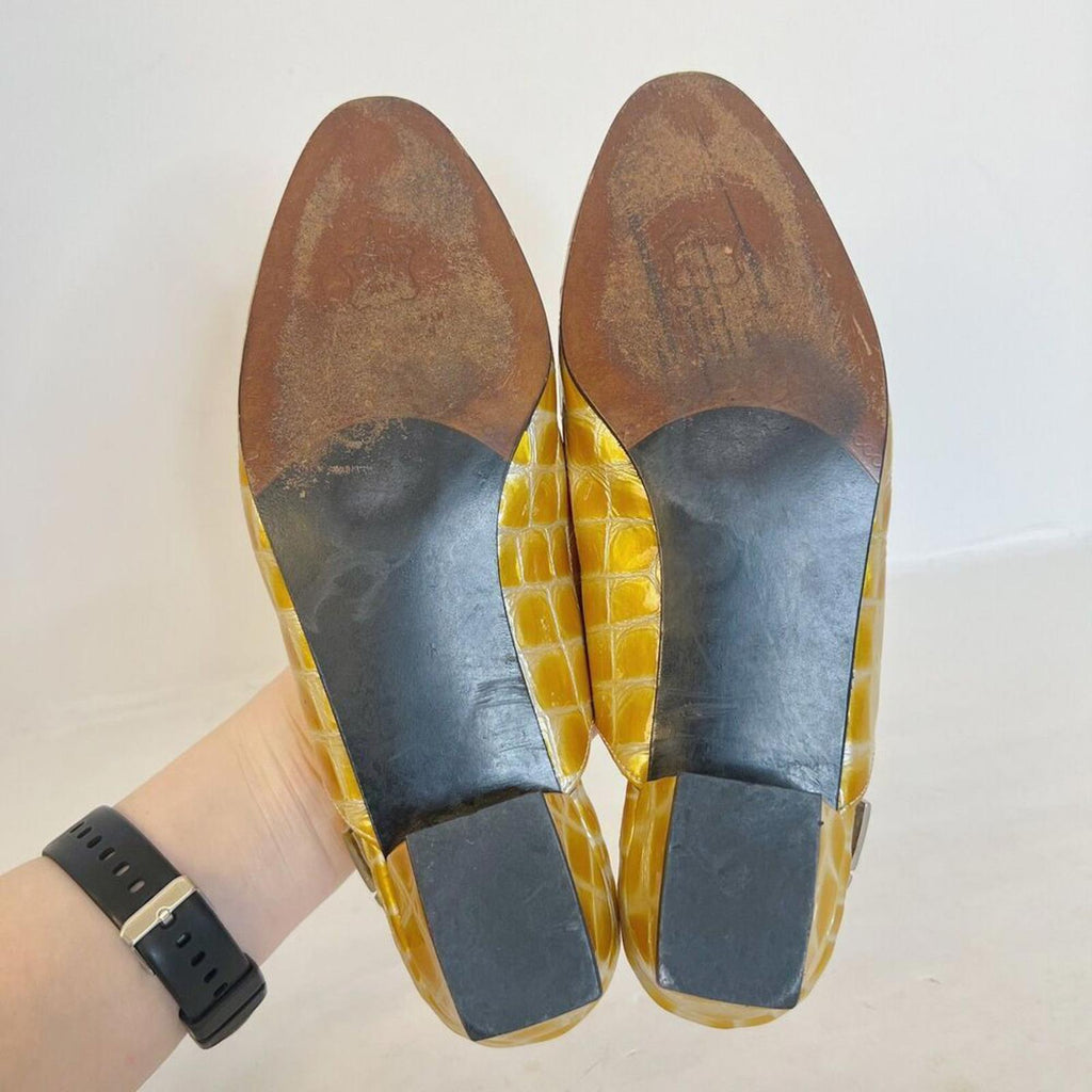 Stuart Weitzman RARE 90s Yellow Crocodile Patent Leather Slingback Size 8.5