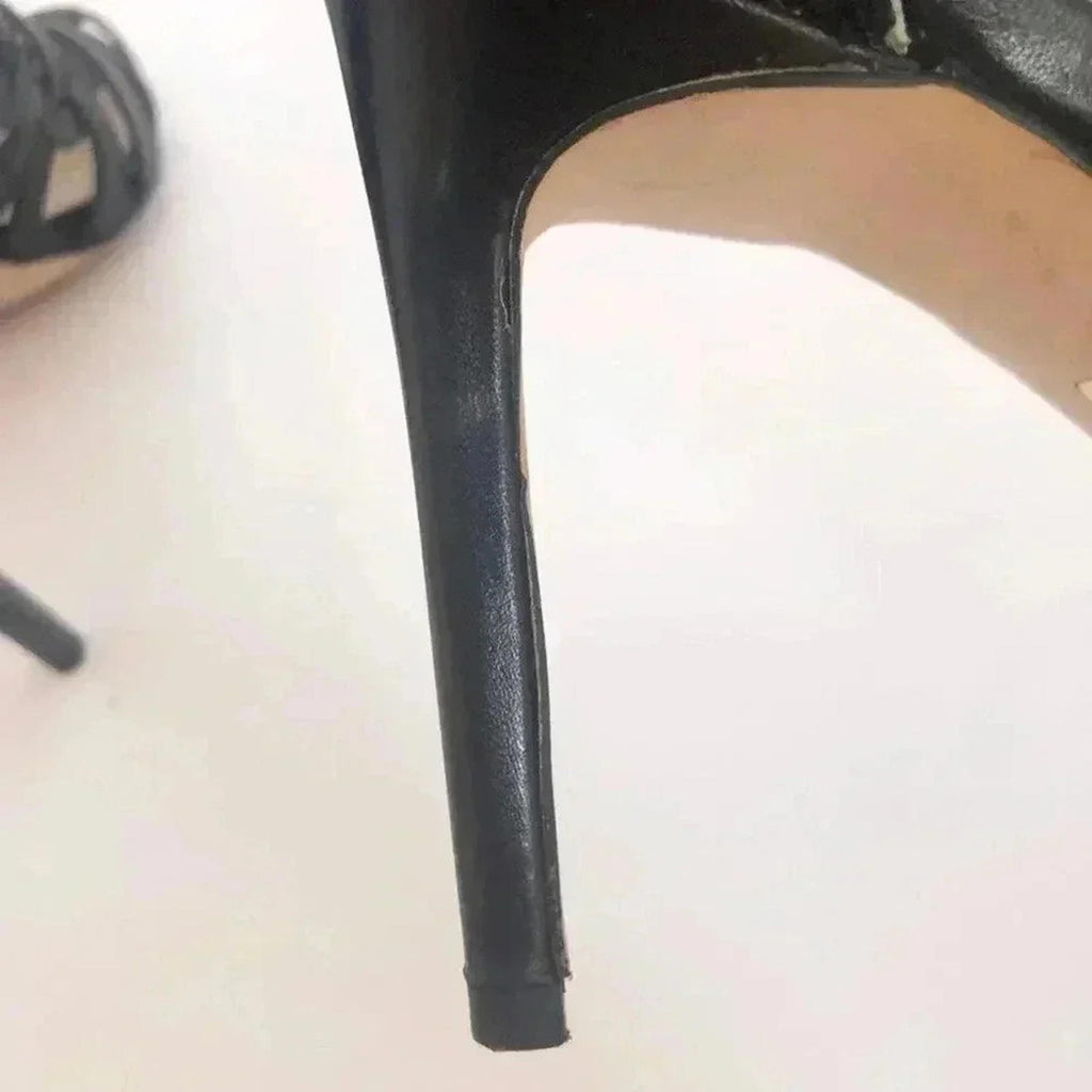 Louise et Cie Katy Black Leather Stiletto Strappy Sandal Pump Heel Size 7.5 US