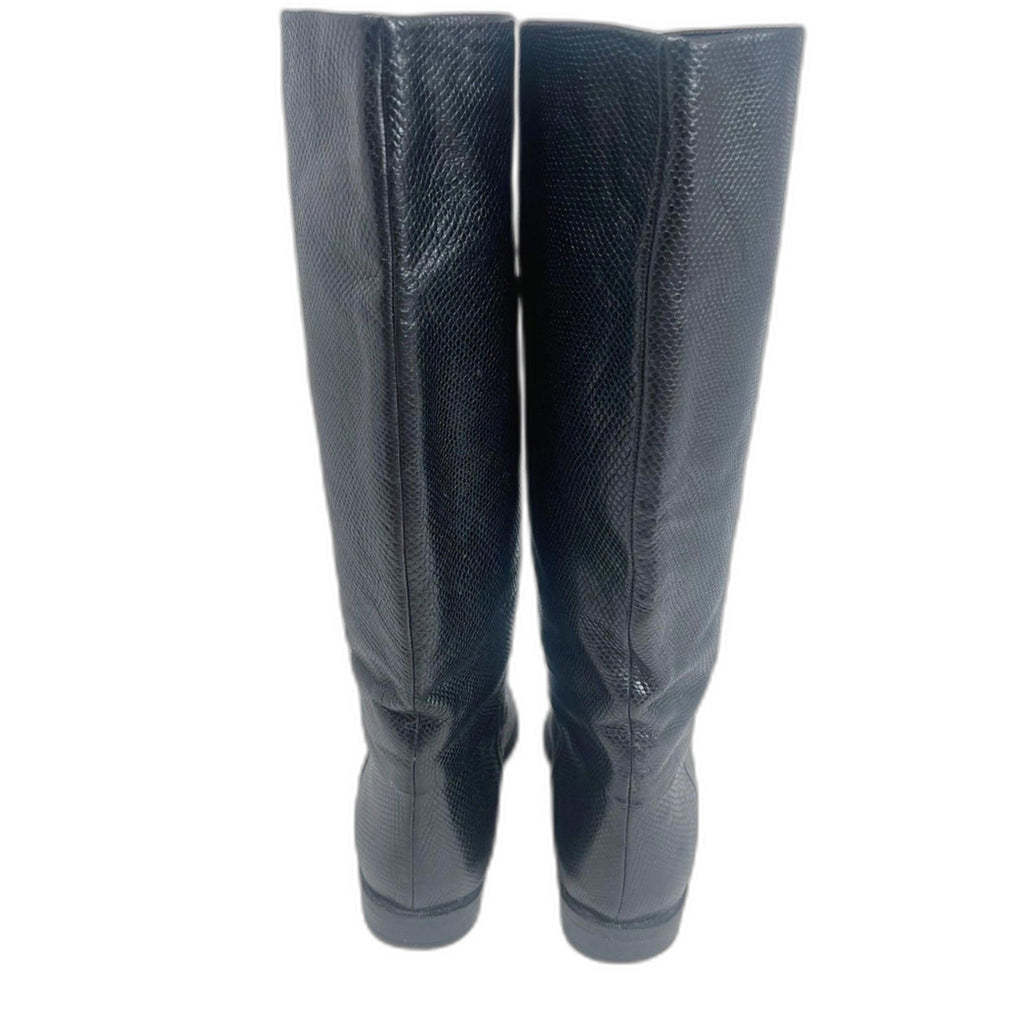 Bruno Magli Vintage Emme Black Snakeskin Leather Knee High Boots Size 9.5 AA