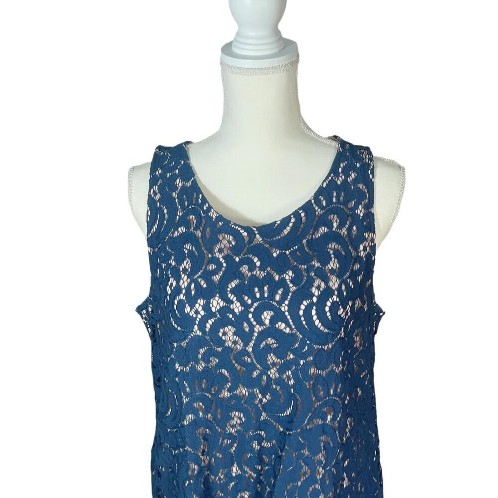 Anthropologie Maeve Vienne Navy Blue Lace High Low Dress Women's Size L