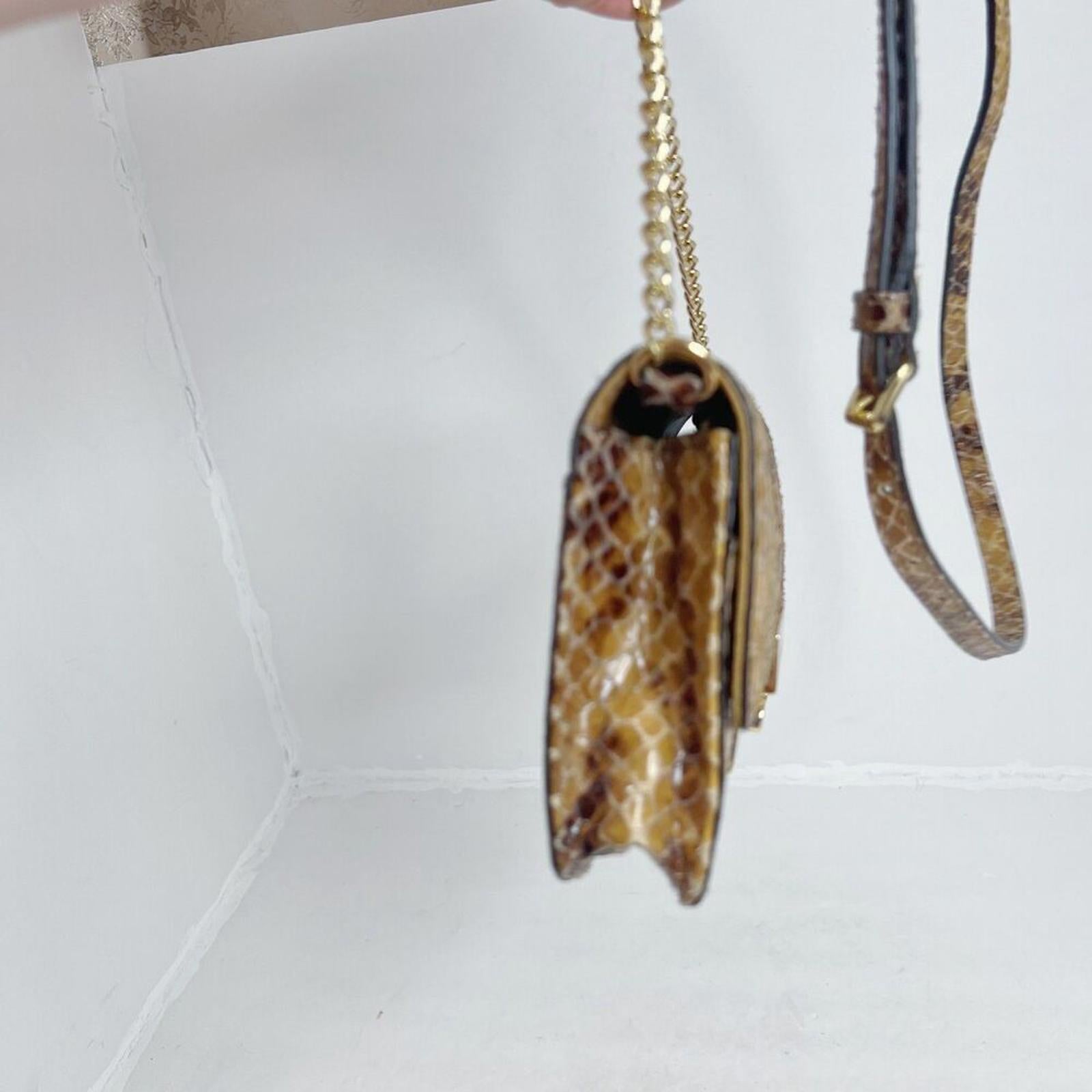 Michael Kors Snakeskin Brown Tan Snake Print Embossed Leather Crossbody Bag